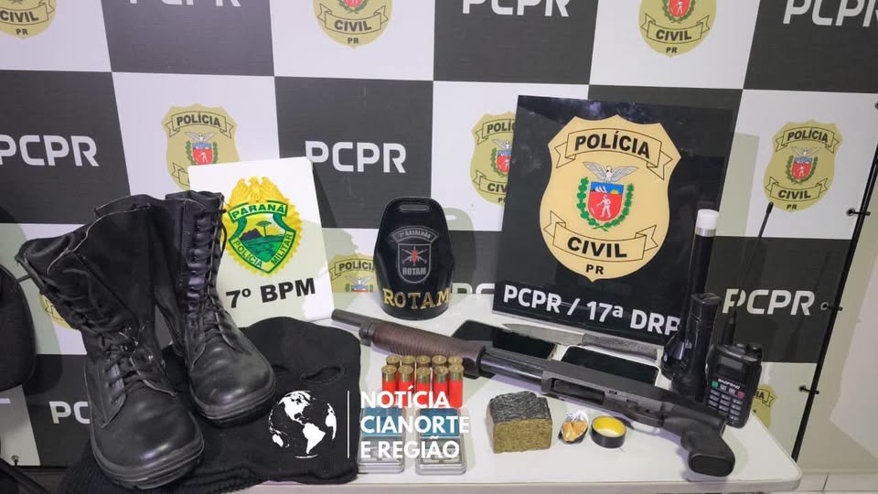 Foragido da Justiça é preso com espingarda calibre 12 e drogas em Cruzeiro do Oeste
